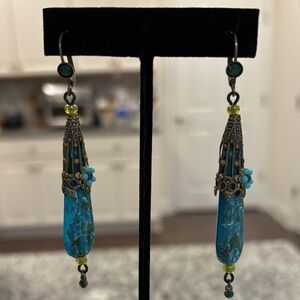 Michal Negrin Teal and Turquoise Glass Drop Earrings